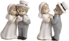 Coppia Sposini Baby in porcellana lucida Bomboniera Matrimonio 7,5 cm