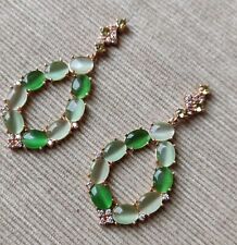 Orecchini pendenti vintage in argento 925 con pietre occhi di gatto e Swarovski