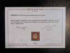 Francobollo Antichi Stati Sardegna C 40 Rosso Mattone 9 Certificato Raybaudi.
