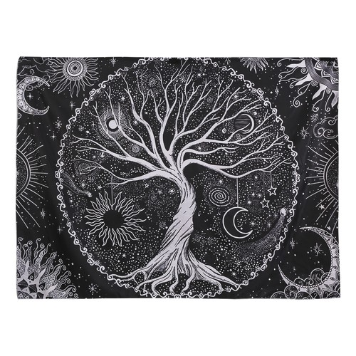 Arazzo albero luna sole nero - luna,