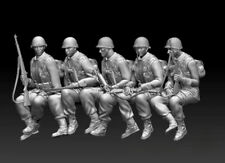 Modellino 5 figurine scala 1/35 seconda guerra mondiale soldati seduti dell'esercito americano stampato in resina