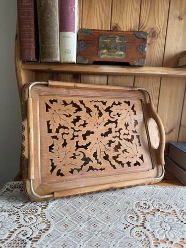 Vintage wooden tray leafy - tray,