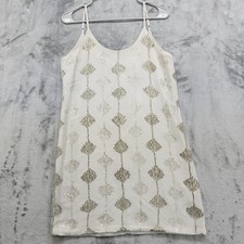 Abito nuovo mm Couture Miss Me taglia M grigio seta chiffon paillettes righe slip tank