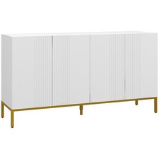 HOMCOM Credenza Moderna 4 Ante Ammortizzate e Mensole Regolabili Bianco e Oro