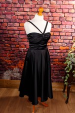 Vintage Vestito da Danza Abito Sera Sottoveste Discoteca Nero Raso 34 36