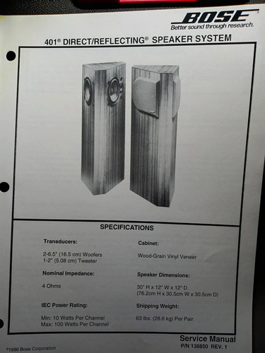 Bose 401 altoparlanti manuale - 401,
