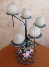 porta candele candeliere in metallo a 5  posti completo di candele  forma sfera