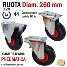 RUOTA PNEUMATICA D260 CON PIASTRA 200x160 AVO 44 GIREVOLE FISSA X CARRELLI