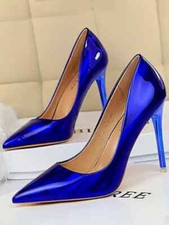 decolte scarpe blu lucido stiletto eleganti 10.5 cm pelle sintetica 9280