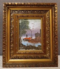 ANTICO QUADRO DIPINTO AD OLIO FIRMATO CORNICE IN LEGNO PREGIATO DORATO
