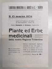 Pubblicità del libro di Padre Atanasio da Grauno Piante ed Erbe medicinali 1934