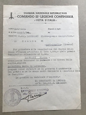 Documento Comando terza legione milizia confinaria Vetta d'Italia RSI