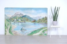 Quadro paesaggio montano lacustre GRANDE Olio su tavola 171 x 112 cm Brugnetti