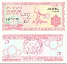 1995 Burundi Banconota 20 Franchi p 27c Fior di Stampa Unc