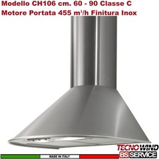 Cappa Parete Tonda 60 Tecnowind K224I0000 CH106 Inox Motore 455 m³/h Classe C