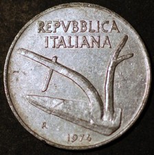 Italia 10 Lire 1974 KM# 93