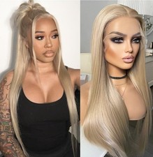 Parrucca lunga biondo platino HD pizzo anteriore misto capelli umani evidenzia lisci