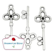 20 Ciondoli Chiave Argento Antico 3.2x1.2cm per creazioni