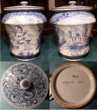 ALBISOLA MARE: VASO IN CERAMICA CON MOTIVI PAESISITICI BLU FIRMATO POGGI SEC XIX