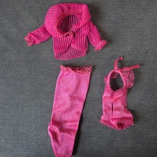 Set lingerie vintage Barbie taglia rosa caldo anni 60 clone moda non marcato 3 pezzi