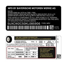 BMW VIN STICKER - GVWR tire