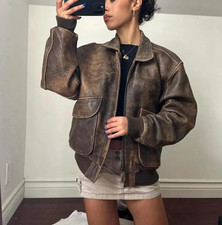 Bomber vintage in pelle marrone invecchiato - giacca stile aviatore classico