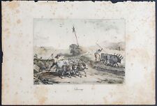 stampa antica Thomas Le Villain bufale pascolo campagna romana contadini 1823