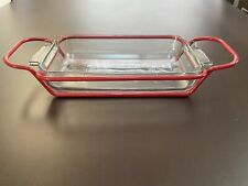 PIROFILA TEGLIA IN PIREX CON SUPPORTO IN METALLO VERNICIATO ROSSO 30X18,5X5 cm 