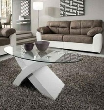 TAVOLINO DA SALOTTO STIL BASE IN LEGNO 3 COLORAZIONI PIANO CRISTALLO OVALE-KONE