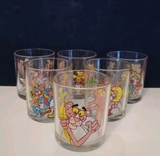 Lotto 6 Bicchieri Vetro Nutella Pantera Rosa 1994 Vintage