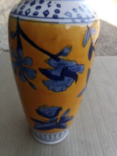 Vaso cinese vintage in ceramica, 1998, decorato a mano con fiori, 27+13+9 cm. 