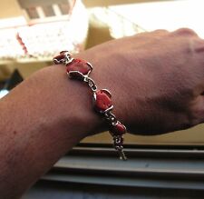 Bracciale Perline Corallo Rosso Osso Teschio Nero Originale Made Italy Artigianale 2
