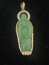 Virgin Mary Madonna 18K Yellow Gold Natural Diamond/Green Jadeite Jade Pendant