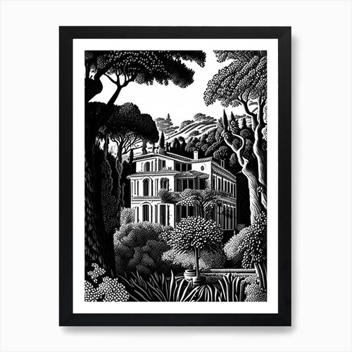 Villa lante italia linocut - lante,,