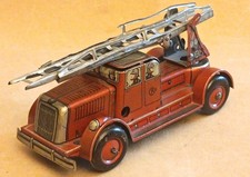 Kellermann Vecchio giocattolo di latta anteguerra "Fire Trunck K350" Fire Dept., Wind Up, funziona