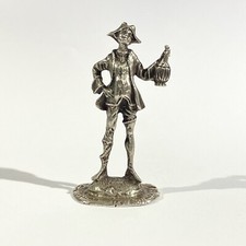 miniatura uomo con fiaschetta vintage in argento massiccio, figurina italiana marcata