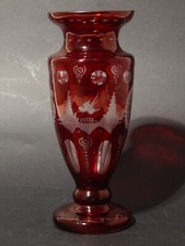 ANTICO PREZIOSO VASO CRISTALLO DI BOEMIA ROSSO RUBINO INCISO BIEDERMEIER