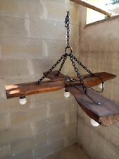 Plafoniera 5 Luci Per Taverna/Ristorante/Pub In Legno E Catena In Ferro A Maglie