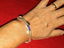 Bracciale argento 925 SMALTI BLU SCURO vintage  anni 70  Timbro E Punzone 
