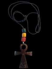 Collana Rasta Roots Africa Healing Brown croce fatta a mano cocco uomo...