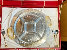 GOTTINGHEN ANTIPASTIERA ACCIAIO INOX decoro ORO 5 VANI  CRISTALLO D'ARQUES