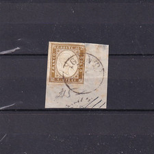SARDEGNA 1861/63 - EFFIGIE VITTORIO EMANUELE II VALORE 10c. BISTRO USATO SU FRAM