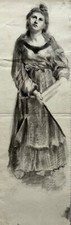 Disegni Symbolist Ritratto Donna IN Abito Studio Schizzo Circa 1900 #6 Antico