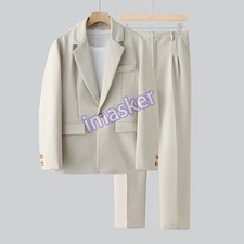 Abito vestito uomo moda set due pezzi sciolto casual blazer pantaloni festa costume
