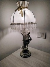 Lampada da tavolo vintage con putto – base craquelé shabby chic – originale 