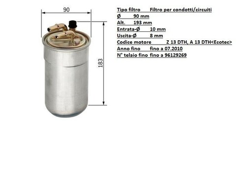 Filtro gasolio carburante opel - filtro,