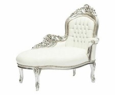 Dormeuse chaise longue in legno foglia argento eco-pelle bianca con inserti 