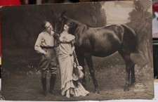 ANTICA CARTOLINA COPPIA CON CAVALLO VIAGGIATA 1922 BATTERIA NOMENTANA  crt 203