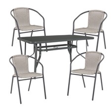 TAVOLO RETTANGOLARE 4 SEDIE INTRECCIO ACCIAIO BAR GIARDINO TERRAZZO RIPLEY CLOUD