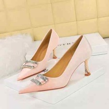 Decolte Scarpe Donna 7 cm Rosa Velluto Eleganti Comode Pelle Sintetica 85881